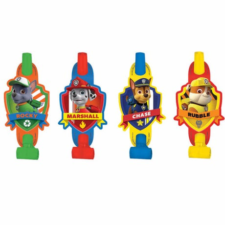 Assorted Paw Patrol blowouts and medallions, pack of 8, perfect for party fun and celebration.