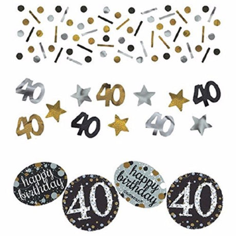 Dazzling Sparkling Black 30 Happy Birthday Confetti in black, silver, and gold foil for festive celebrations.