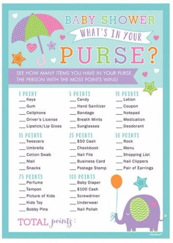 Game Baby Shower - What's in your Purse ?