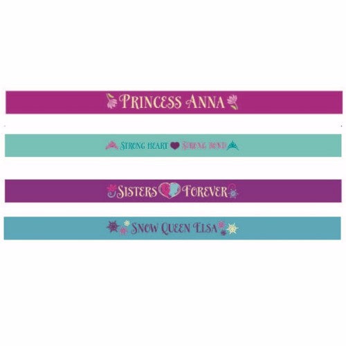 Pack of 4 durable Frozen rubber bracelets in colorful designs, perfect for parties and kids' events.