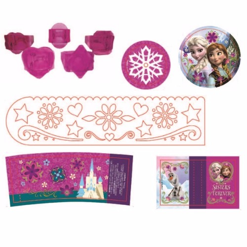 Value pack of 48 Frozen-themed party favors including rings, rulers, puzzles, and more for winter celebrations.