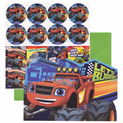 Bright Blaze & The Monster Machines invitations with envelopes, perfect for a thrilling birthday party celebration.