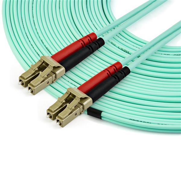 15m OM3 LC to LC Multimode Duplex Fiber Optic Patch Cable for reliable 10 Gigabit Ethernet connectivity in various environments.