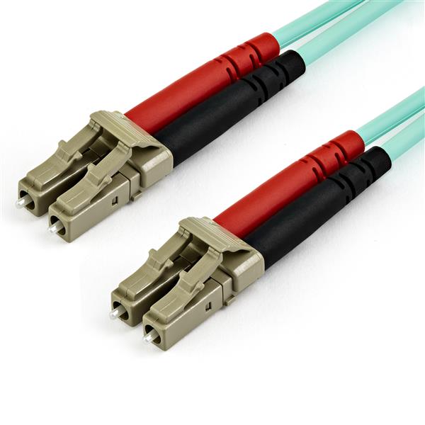 15m OM3 LC to LC fiber optic patch cable for 10 Gigabit Ethernet, ideal for high-speed data transmission in various environments.