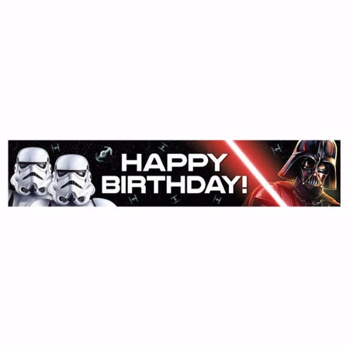 Star Wars Classic Happy Birthday Banner featuring iconic characters, measuring 150cm x 30cm for festive celebrations.