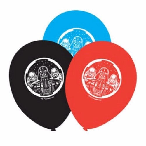 Star Wars Classic Latex Balloons in black, blue, and red; perfect for themed parties and celebrations, pack of 6.