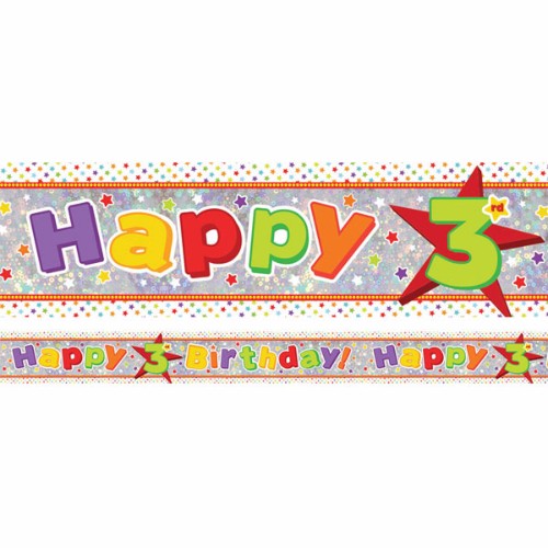 Vibrant 3rd Birthday Foil Banner, 2.7m long, holographic letters perfect for festive celebrations, durable for reuse.