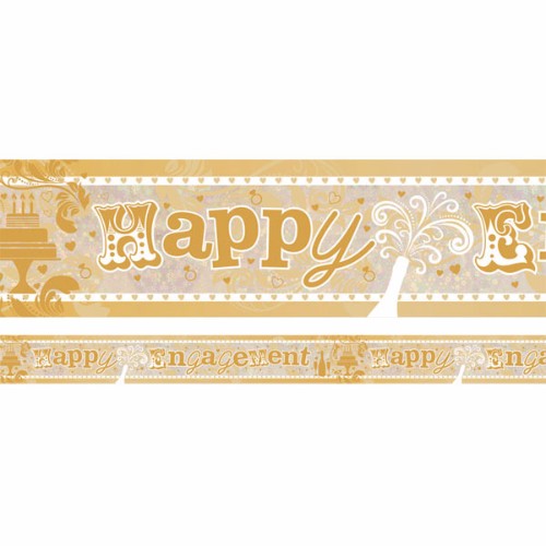 Holographic engagement banner measuring 2.7m, featuring radiant design, perfect for festive celebrations and photography.