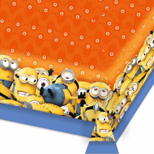 Vibrant Minions plastic table cover, 120cm x 180cm, perfect for kids' parties and easy cleanup.
