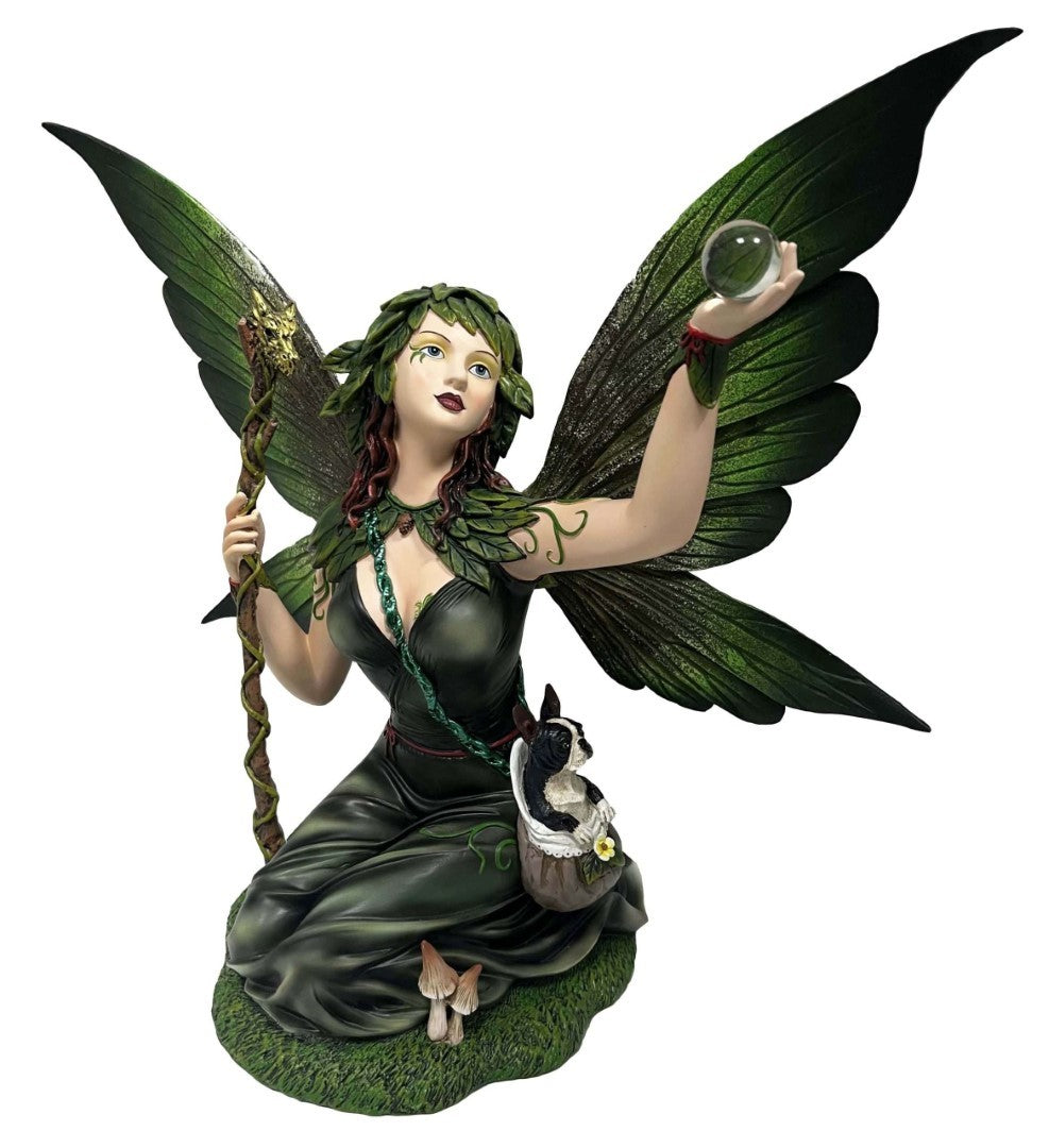 Ornament - Fairy Holding Glass Ball with Dog (32 x 43 x 20cm)