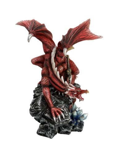 Ornament - Fire Dragon with Sword Guarding Crystals (27.5cm)