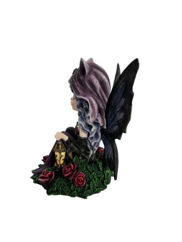 Ornament - Goth Fairy Holding Lantern with Black Cat, Skulls & Roses