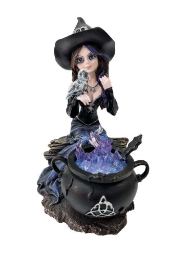 Ornament - Witch with Owl and Brewing Cauldron (16cm)