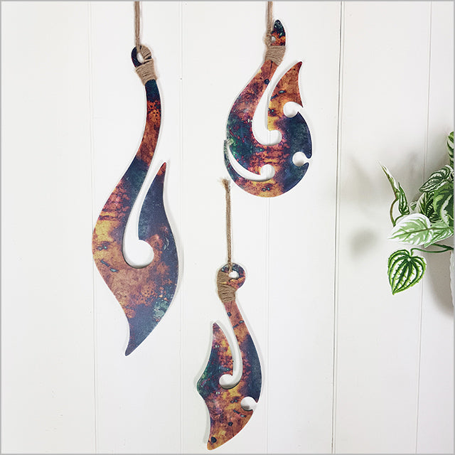 Set of 3 Kiwiana printed wall hooks in vibrant colors, made from durable ACM, ideal for lightweight items and decor.