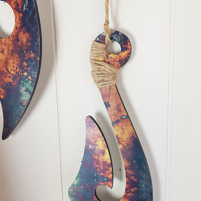Set of 3 Kiwiana printed hooks in vibrant colors, durable ACM, perfect for decor and lightweight hanging.