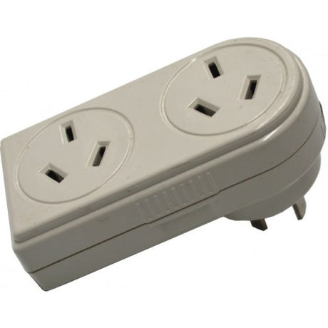 Xcel #Lao28b Horizontal Double Adaptor, 10amp, allows dual plug power without blocking adjacent sockets.