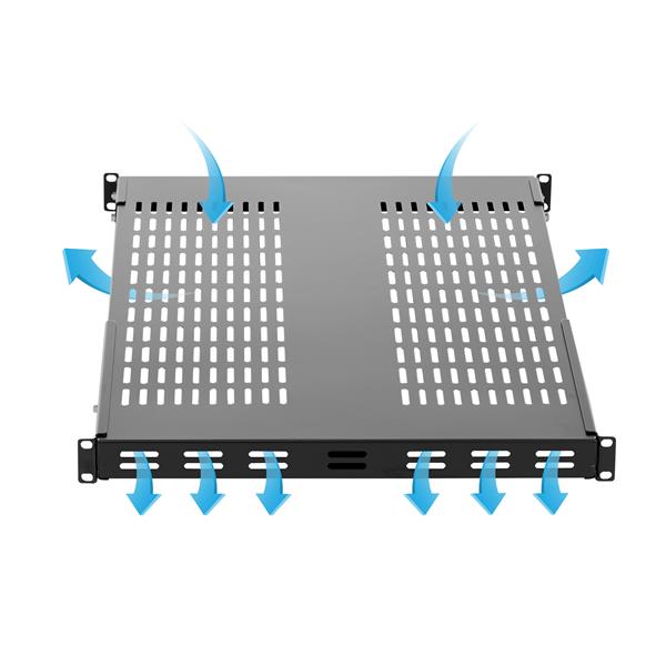 1U Adjustable Depth Vented Server Rack Shelf - Heavy-Duty Steel, Airflow Design, TAA Compliant