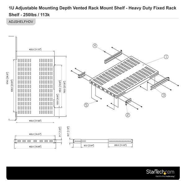 1U Adjustable Depth Vented Server Rack Shelf - Heavy-Duty Steel, Airflow Design, TAA Compliant