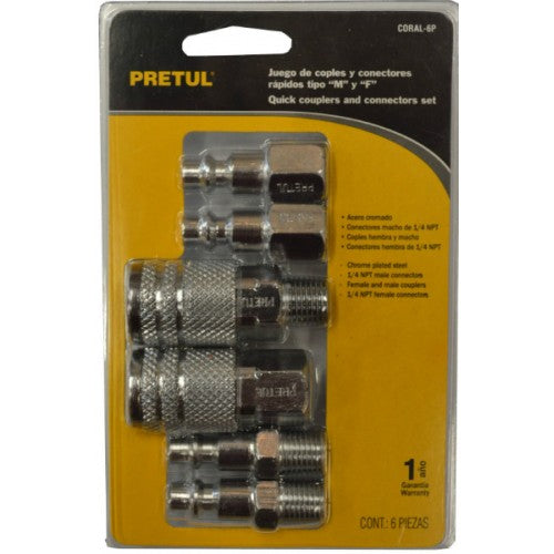 Air Hose Coupler 1/4" 6pc Set Steelfor Compressor