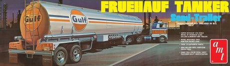 1/25 Fruehauf Tanker Gulf model kit featuring 174 detailed parts, tandem suspension, and authentic Gulf decals.