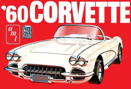 1/25 scale model kit of a 1960 Chevrolet Corvette, featuring V8 engine, customizable options, and vintage packaging.