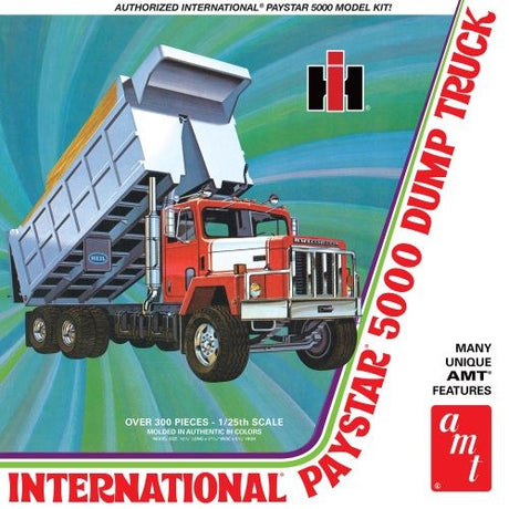 1/25 scale IH Paystar 5000 Dump Truck model kit with 300+ parts, steerable front, and operational dump body.