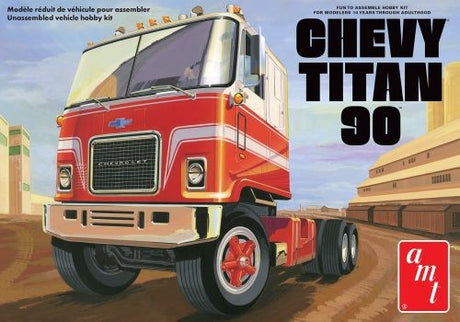 1/25 scale Chevy Titan 90 plastic kitset featuring over 250 detailed parts, chrome trees, and a supercharged diesel engine.