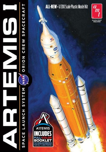 Detailed 1/200 scale model of the NASA Artemis-1 Rocket, featuring 38 parts and educational booklet for space enthusiasts.