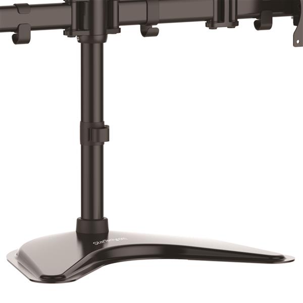 Ergonomic quad-monitor stand with adjustable arms for 13-27 inch displays, enhancing workspace efficiency and reducing clutter.