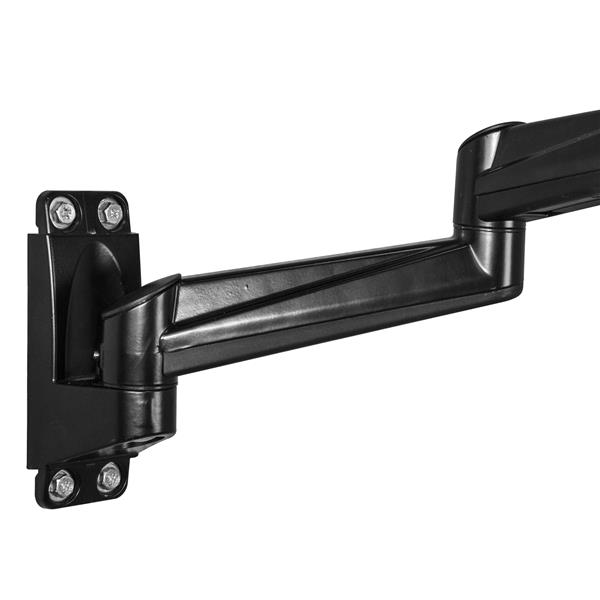 Ergonomic wall-mount dual monitor arm with adjustable VESA mount for workspace comfort, supports monitors 12 to 24 inches.