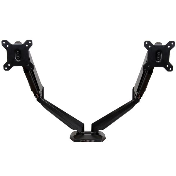 Ergonomic Desk-Mount Dual Monitor Arm with Full Motion Adjustability - USB & Audio Ports