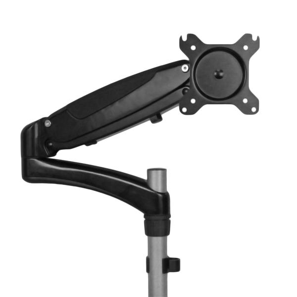 Ergonomic desk-mount monitor arm with adjustable laptop stand for dual-monitor setup, enhancing productivity and comfort.