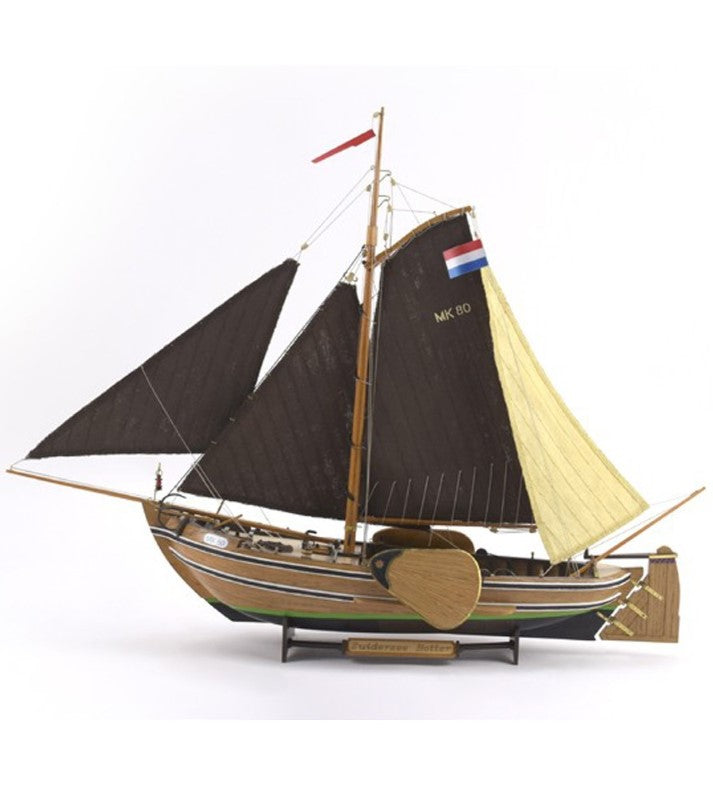 1/35 scale model of a traditional Dutch Botter fishing boat with hand-sewn sails and laser-cut hardwood parts.
