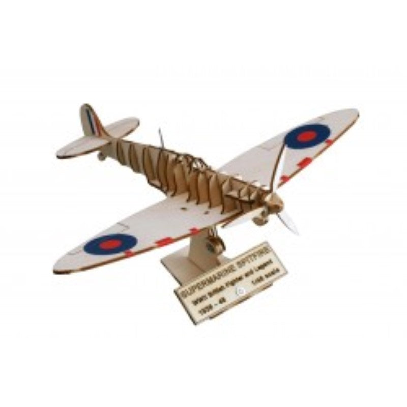 1:48 scale wooden model of the Supermarine Spitfire, intricately designed for aviation enthusiasts and collectors.