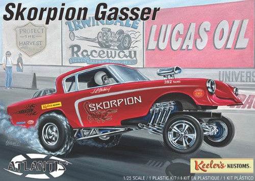 1/25 scale model of a '53 Studebaker Gasser with blown Chrysler V-8 engine and customizable decal sheet.