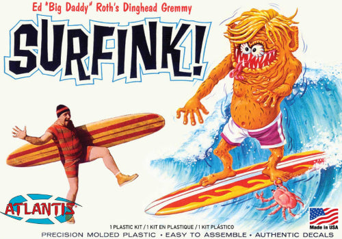 Ed 'Big Daddy' Roth Surfink plastic model kit with movable arms, detailed design, and vibrant waterslide decals.