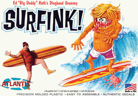 Ed 'Big Daddy' Roth Surfink plastic model kit with movable arms, detailed design, and vibrant waterslide decals.