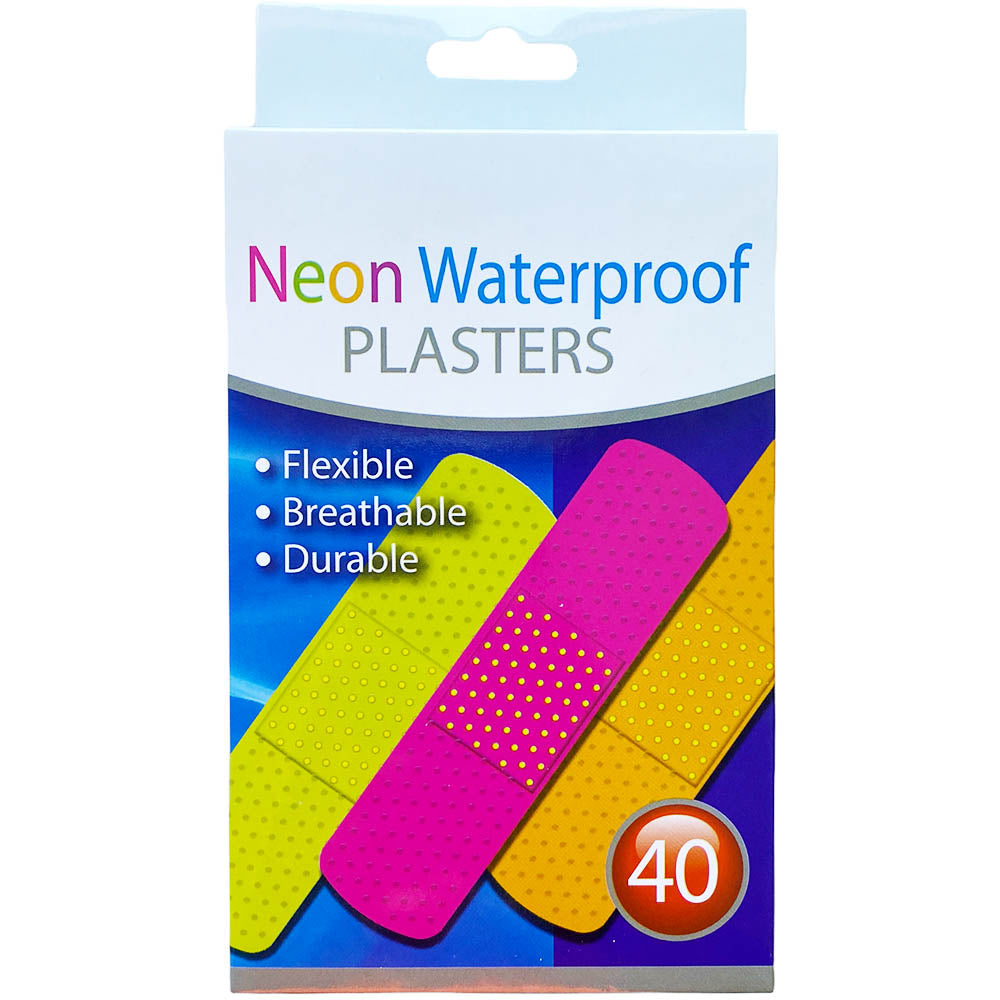 Bandages Plaster Waterproof (Neon) 40pk - Pack of 3