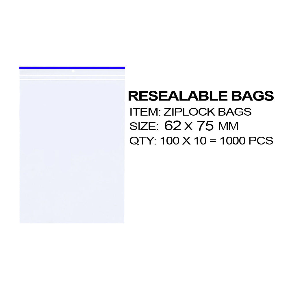 Resealable Ziplock Bages 62x75mm - Pack of 1000