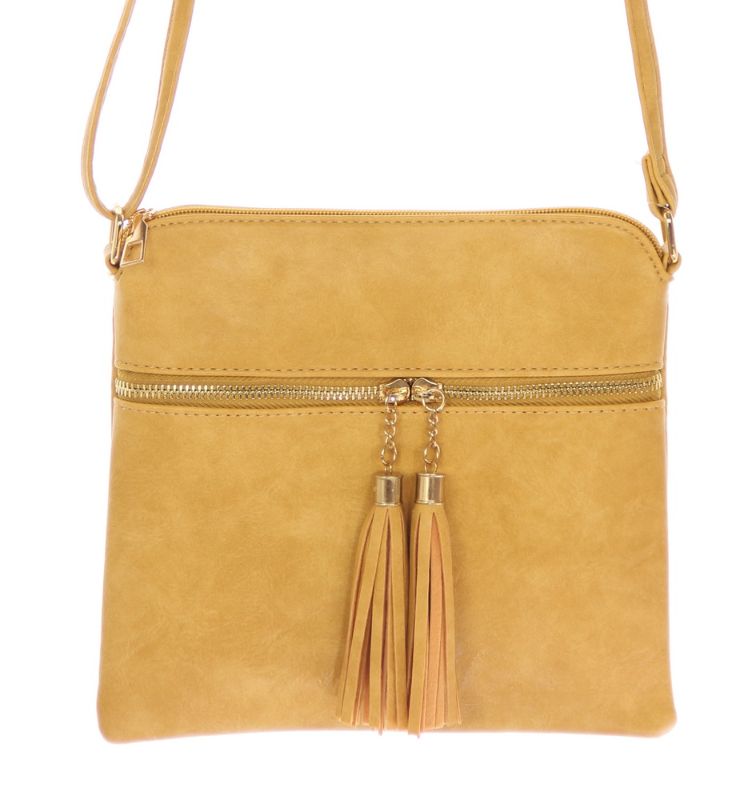Bag - Lara Zip Front With Tassles - MUSTARD