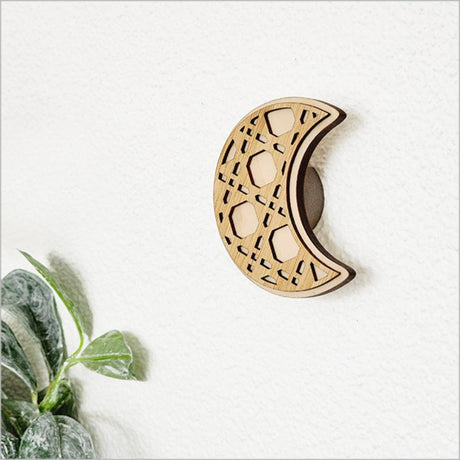 Eco-friendly Bamboo Hook - Rattan Moon, 6.5cm, stylish wall-mounted accessory for organizing clothes and bags.