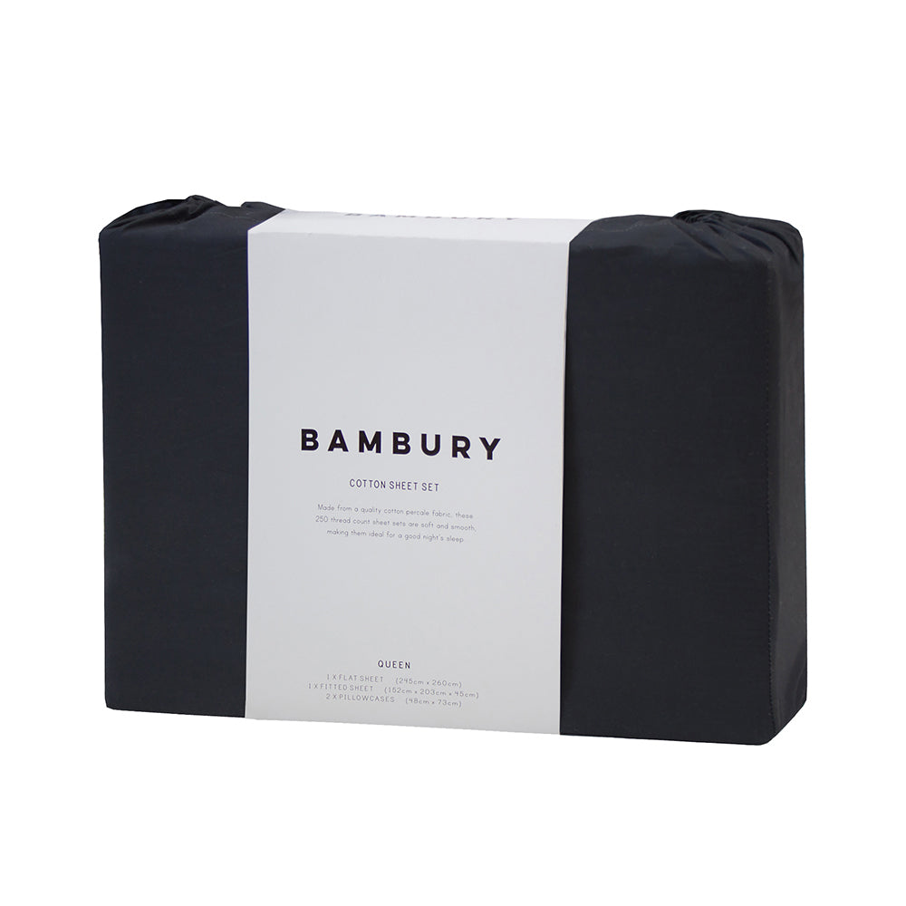 250TC Cotton Sheet Set Charcoal Queen- Bambury