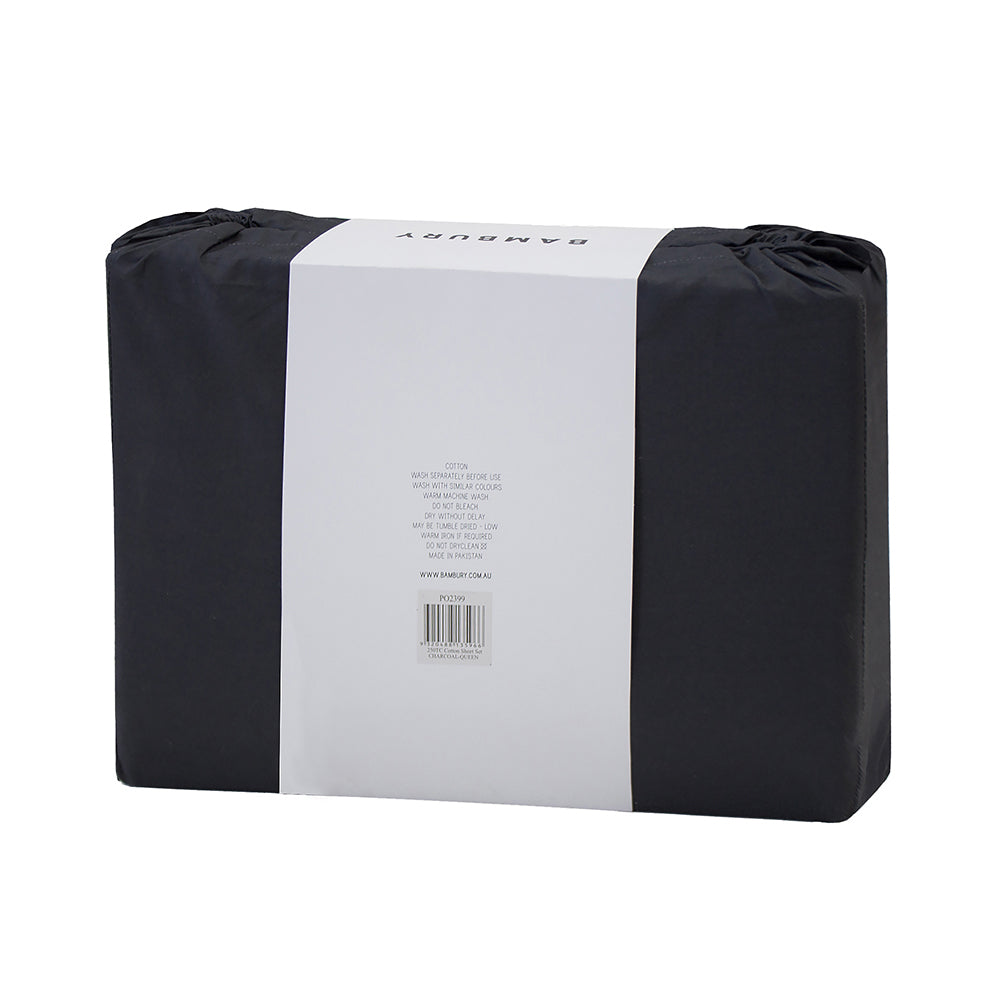 250TC Cotton Sheet Set Charcoal Queen- Bambury