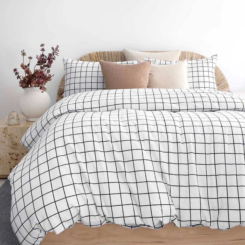 Grid Black Flannelette Duvet / Quilt Cover Set Super King - Bambury