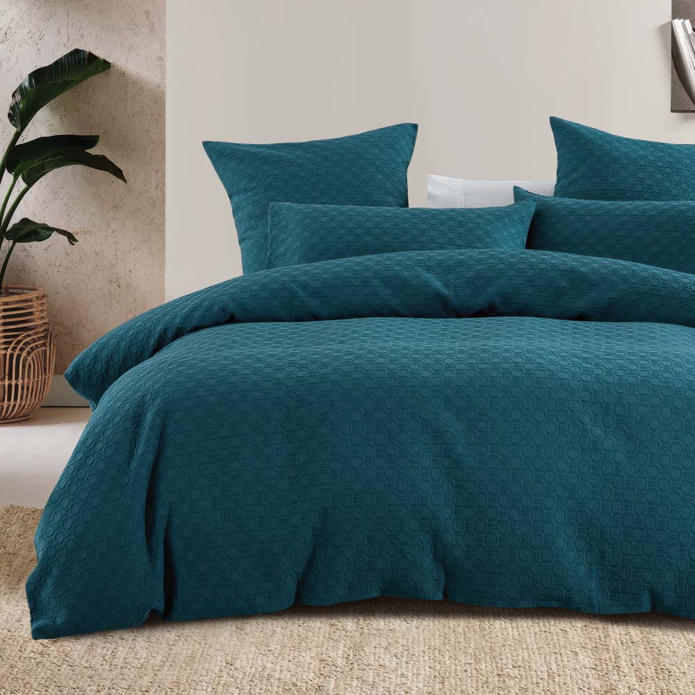 Luna Jacquard Duvet / Quilt Cover Set Teal King - Bambury