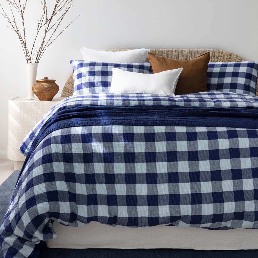 Willow Cotton Gauze Quilt Cover Set Bambury - Double Blue