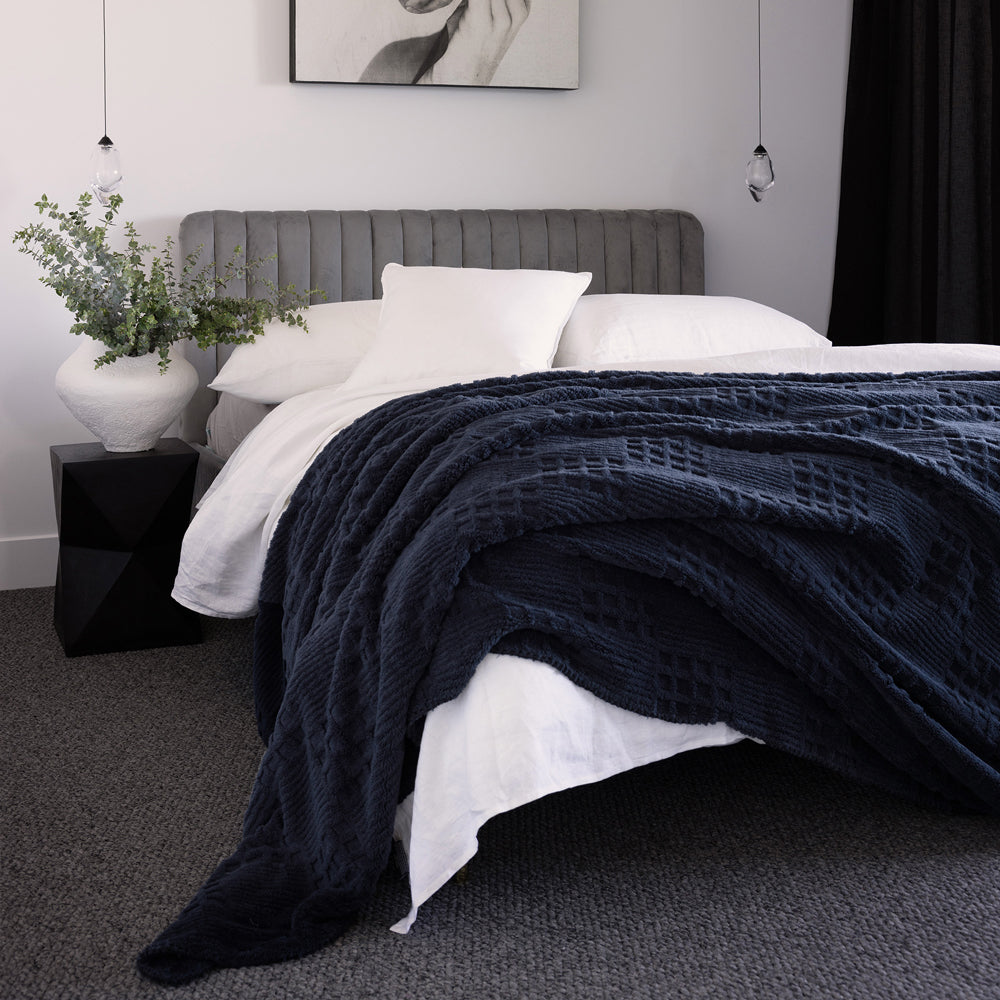 Lattice Sherpa Blanket Navy Single