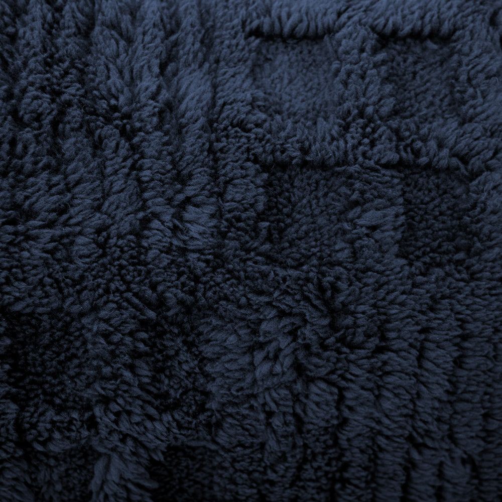 Lattice Sherpa Blanket Navy King Bed