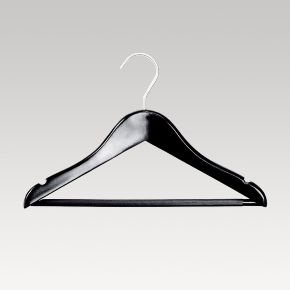 Coat Hanger - Wooden with  Anti Slip Bar (Black)
