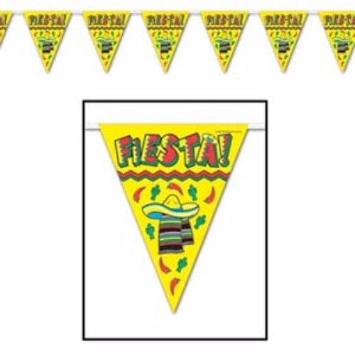 Vibrant 27cm x 3.66m all-weather banner with 12 colorful pennants, ideal for festive celebrations and gatherings.